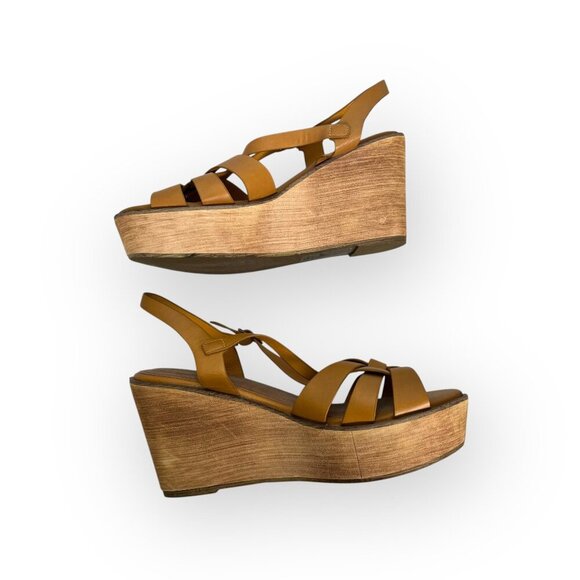 Pierre Dumas Wedges Women's 8.5 Yellow Mustard Leather Strappy Zada - Picture 4 of 8